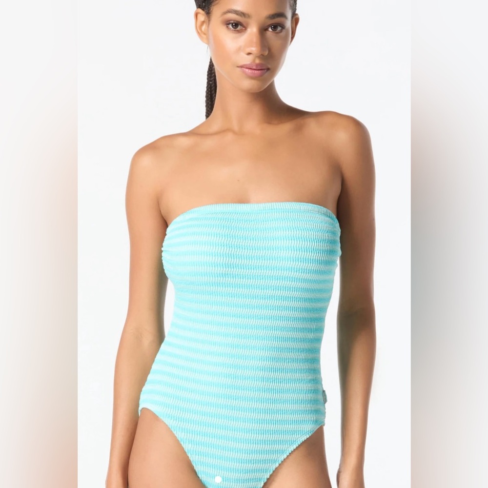MICHAEL Michael Kors Bandeau One Piece Swimsuit - Monotone Textured Stripes